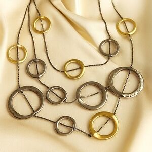 Chico's Modern Mixed-Metal Circle Link Necklace  Gold & Silver Statement Jewelry